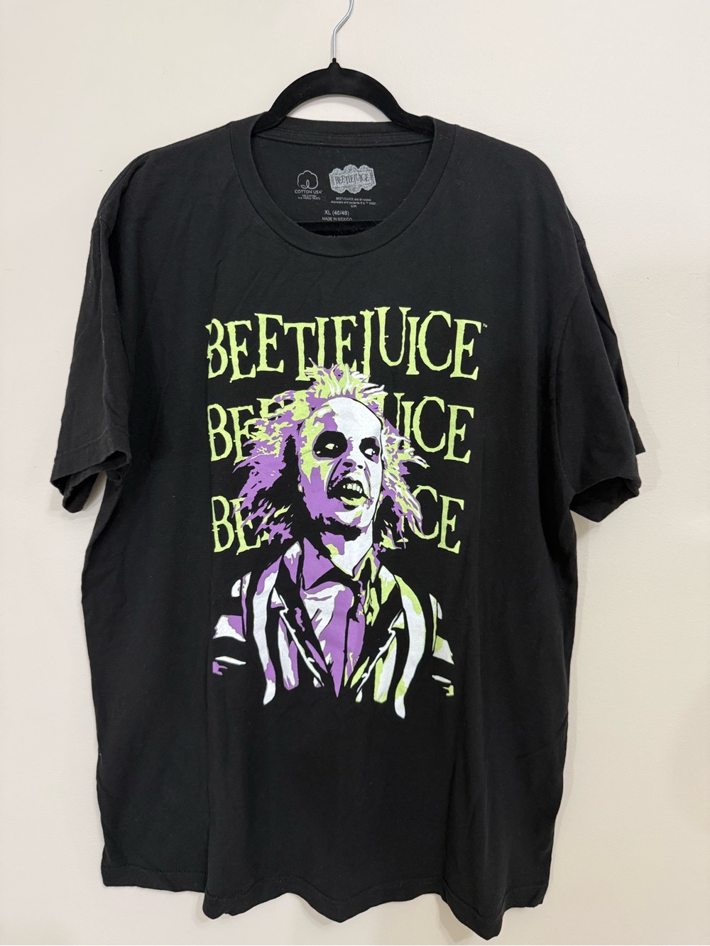 Beetlejuice Graphic T-Shirt Mens XL Black Purple Green Movie Tee 100% Cotton EUC